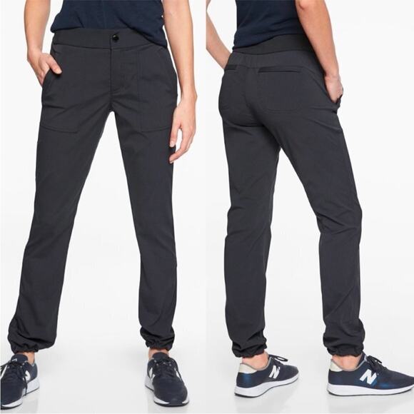 Athleta Pants - Athleta Black Trekkie Hike Pants Mid Rise Ripstop Drawcord Ankle Women Size 18